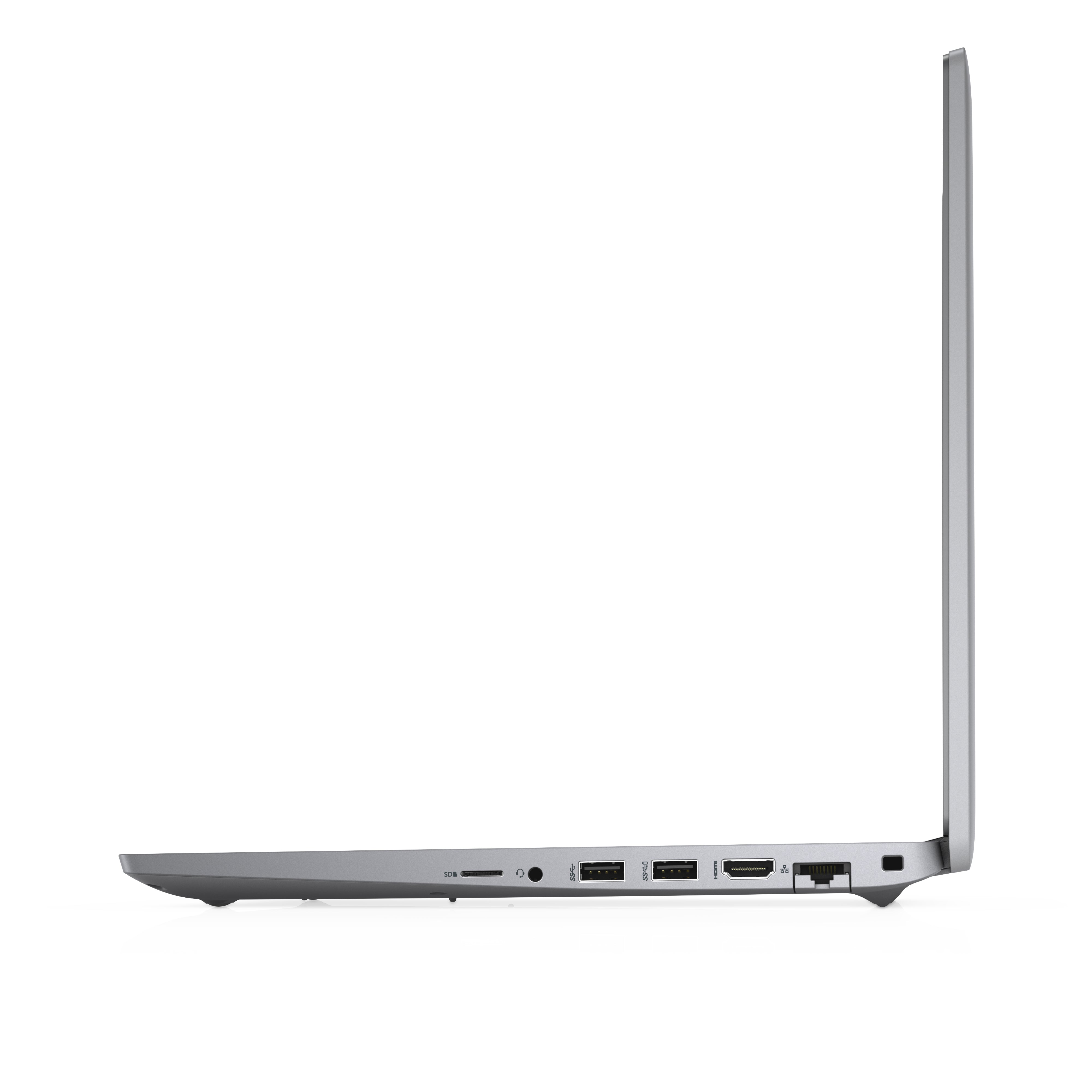 Side view of a silver laptop showing USB ports, HDMI port, Ethernet port, and SD card slot