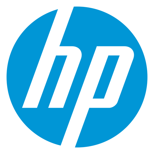 Blue circle with stylized lowercase hp letters, tech brand logo icon