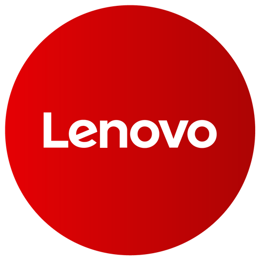 Lenovo logo in bold white text centered on a red circular background
