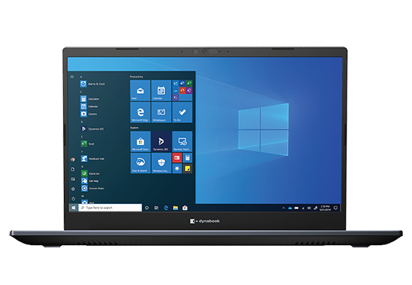 Front view of a Dynabook Portege X40 laptop with Windows 10 home screen displayed