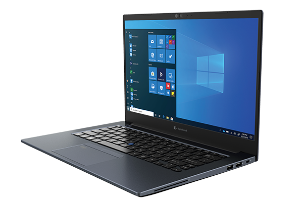 Refurbished ultra-thin laptop with Windows 10, black keyboard, and open screen display